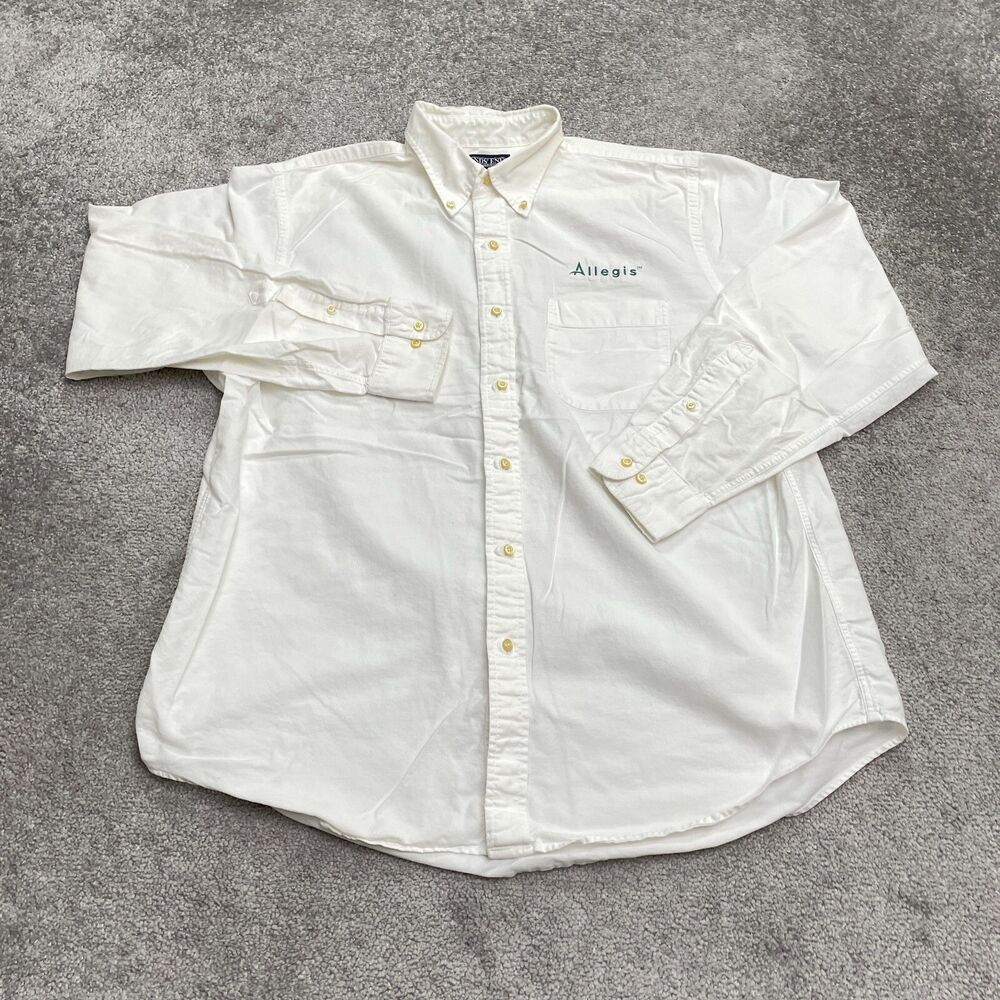 Lands' End Dress Shirt Mens Large White 100% Cotton Button Down Long Sleeve Work